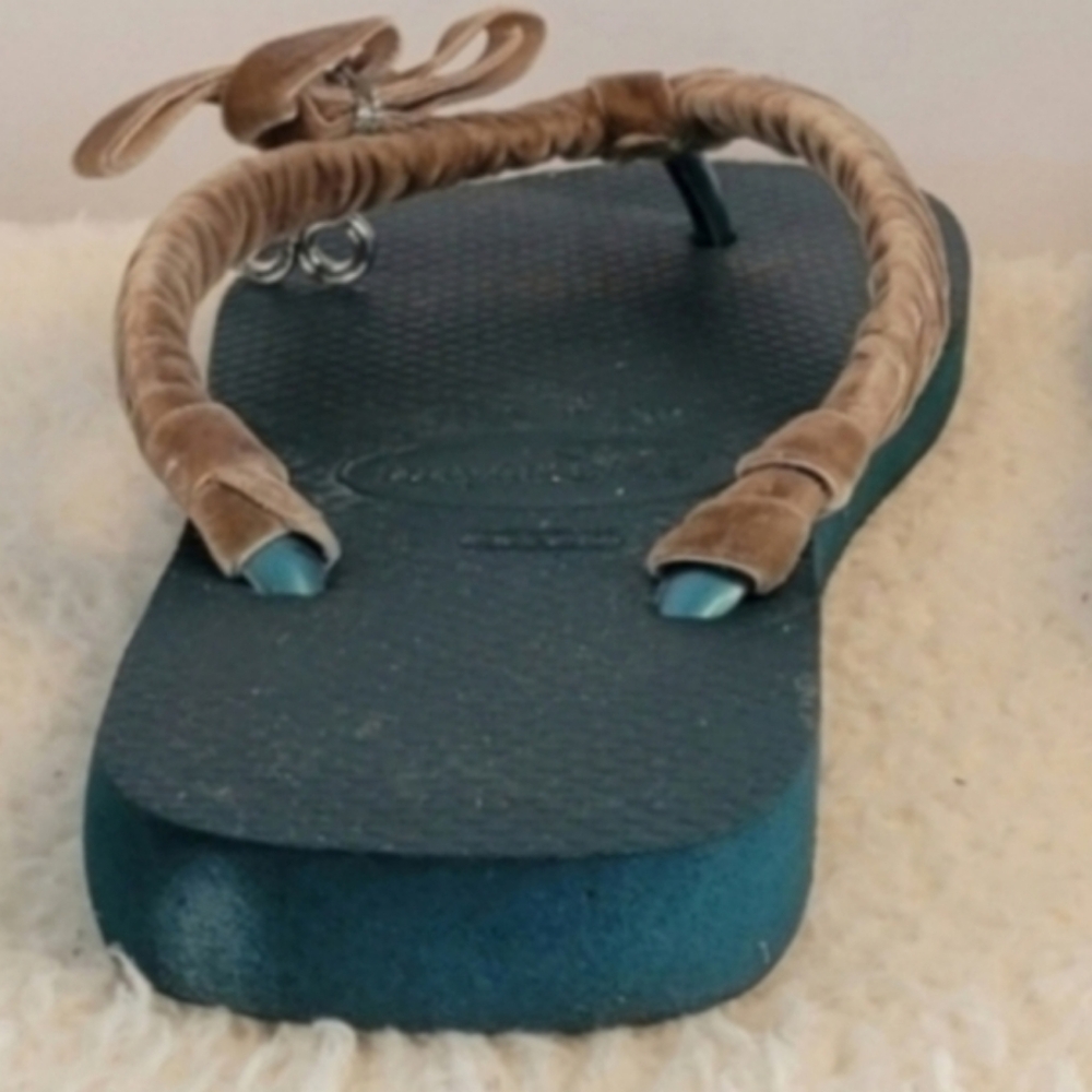 HAVAIANAS Green Tan Flip Flop Thong Sandals Size 7/8 - Picture 10 of 10